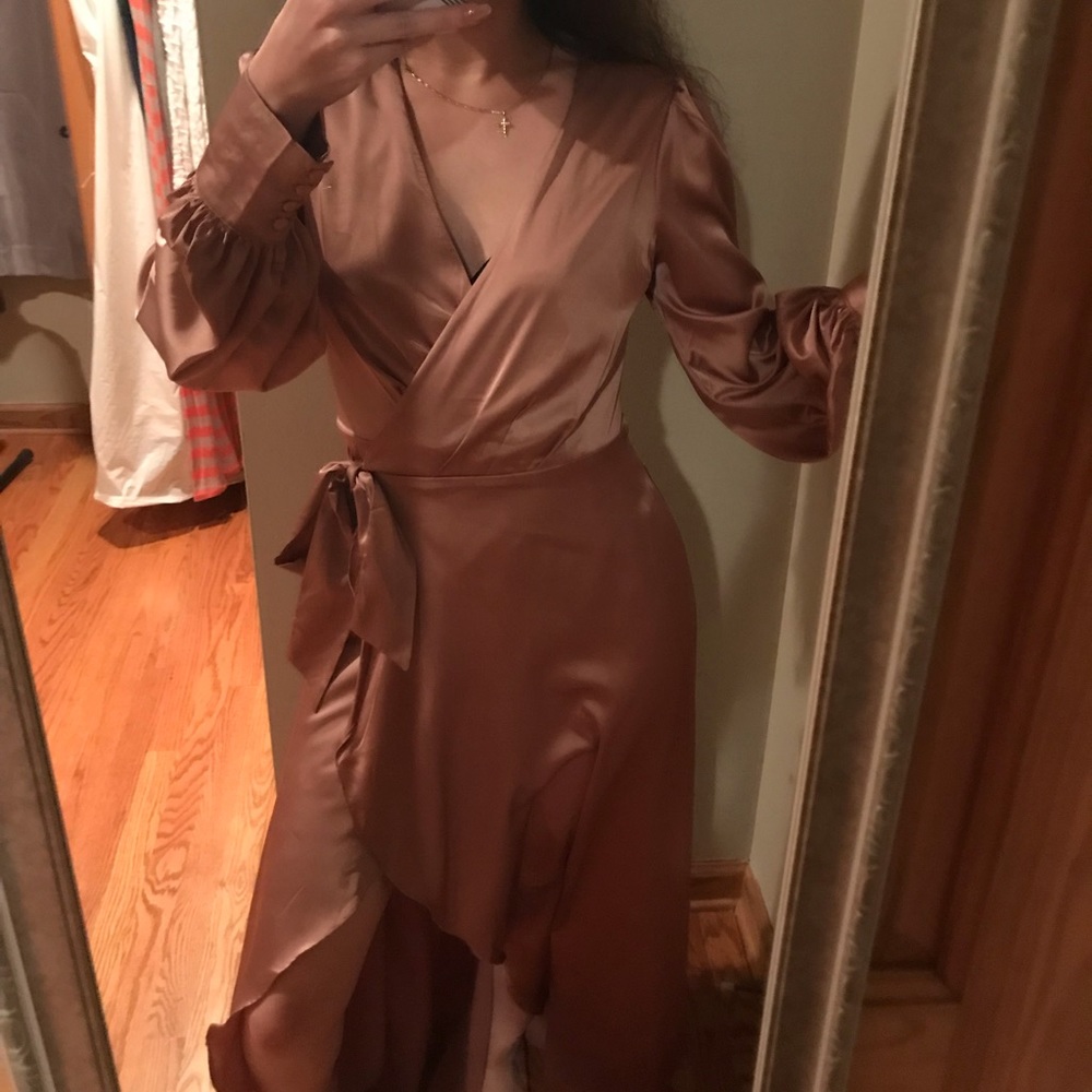 Satin Bronze Wrap Dress